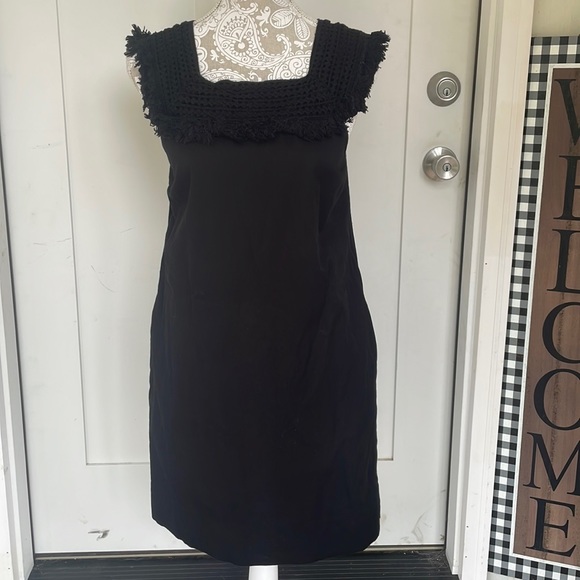 Madewell Black Cotton Sundream Embroidered Knit Fringe Pocket Dress Size 2 - Picture 2 of 7